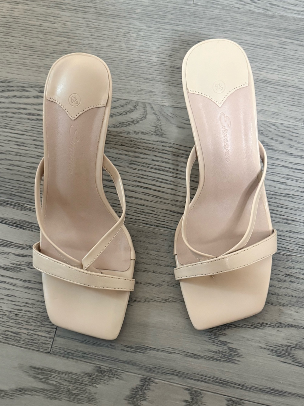 Emmanuelle Nude Strappy Kitten Heel Mule Sandals | Size 6.5